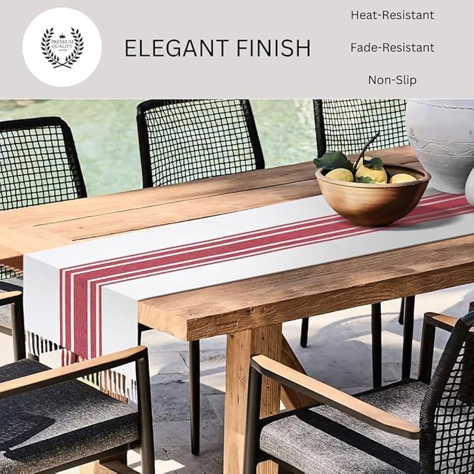 Table Runner 72 Inches Long 100% Cotton - Farmhouse Table Runners for Everyday Use Weddings Parties BBQ's Holidays - 14x72 Inch Rustic Vintage Dining Table Runner Red