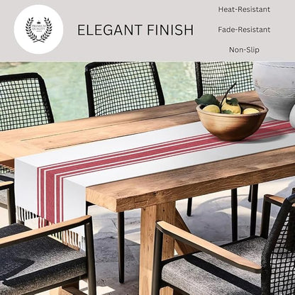Table Runner 72 Inches Long 100% Cotton - Farmhouse Table Runners for Everyday Use Weddings Parties BBQ's Holidays - 14x72 Inch Rustic Vintage Dining Table Runner Red