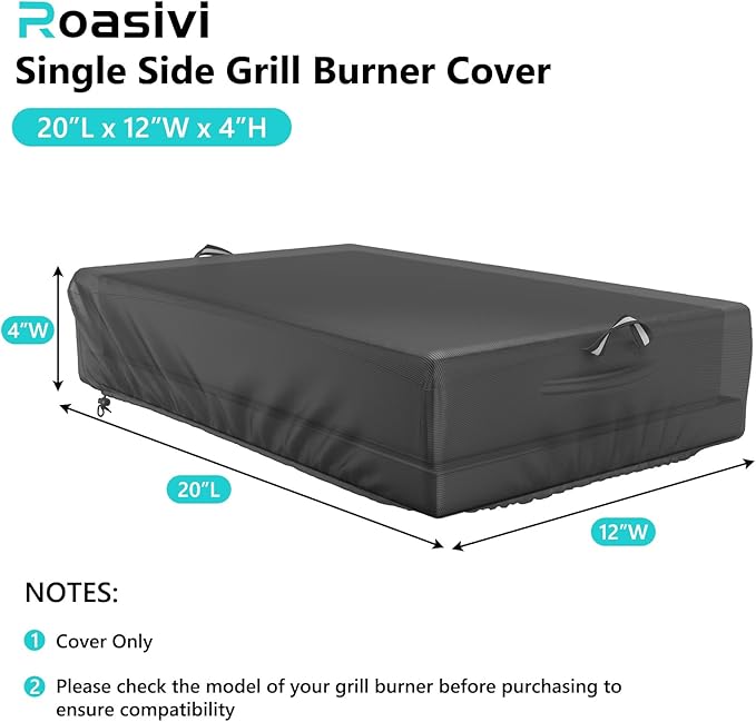 Grill Burner Cover for Blaze Single Side Built-in 12 Inch Natural Gas Griddle, Waterproof & Dustproof Burner Cover with Plush Lining, 20''L x 12''W x 4''H, Black