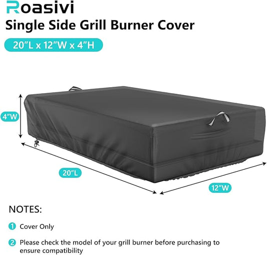 Grill Burner Cover for Blaze Single Side Built-in 12 Inch Natural Gas Griddle, Waterproof & Dustproof Burner Cover with Plush Lining, 20''L x 12''W x 4''H, Black