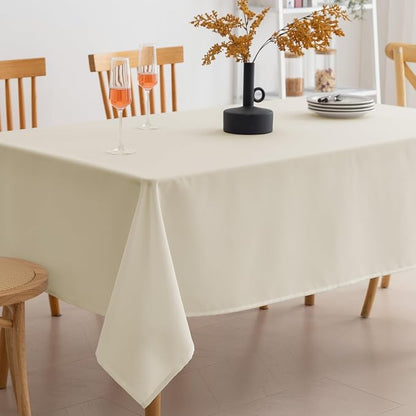 Amazon Basics Thin Rectangle Tablecloths, Water-Resistant Textured Fabric, Wrinkle Resistant, Washable Decorative Table Cover for Dining, Parties, 60" x 104", Beige, Pack of 2
