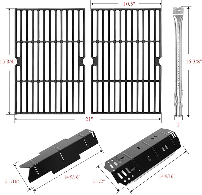 Grill Replacement Parts for Dyna Glo 2&3 Burner DGH353CRP | Heat Plate Shields, Grill Grates & Stainless Steel Burner Tubes for DGF350CSP, DGF350CSP-D, DGH353CRP-D Grills