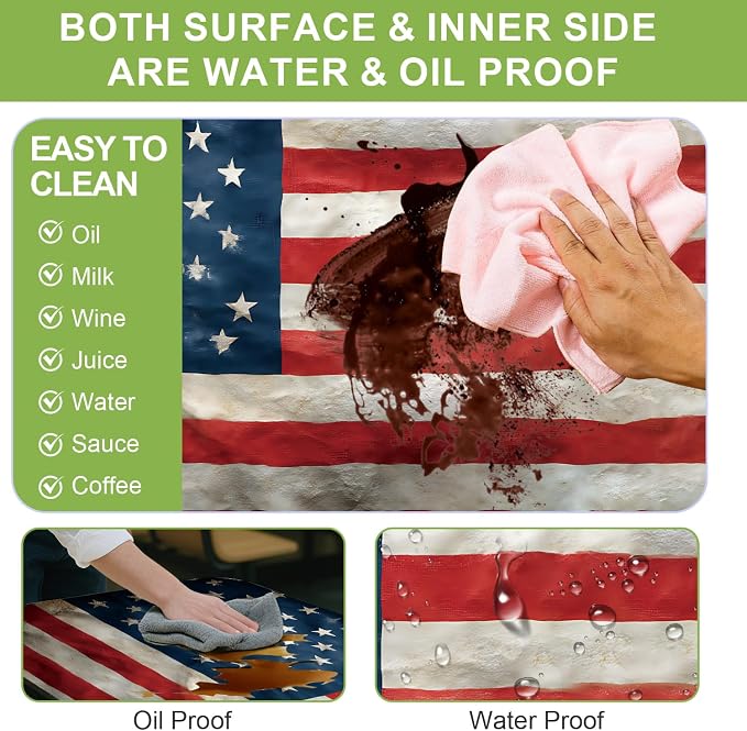 ANNA QUEEN Patriotic American Flag 6FT Picnic Table Cover with Bench Covers Set of 3 with Drawstring Bag, USA Flag 72"x30" Waterproof Picnic Tablecloth & Bench Covers for Outdoor BBQ