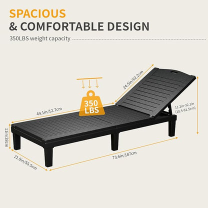 Chaise Lounge Chair Outdoor Set of 2, Black | Waterproof Sun Tanning Chair with 5-Position Adjustable Backrest, Lightweight Lawn Chairs for Pool, Beach, Patio & Garden