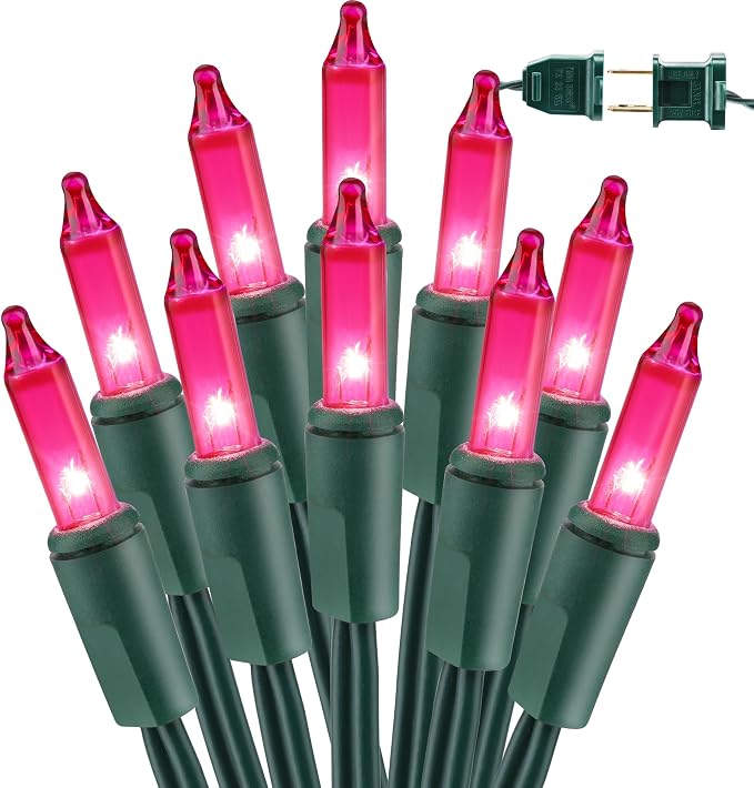 BrizLabs Pink Christmas Lights, 69.6ft 300 Count Incandescent String Lights | Connectable; UL Certified; Outdoor Mini Lights Set Xmas Light String for Indoor Outside Holiday Tree Valentine's Day Party