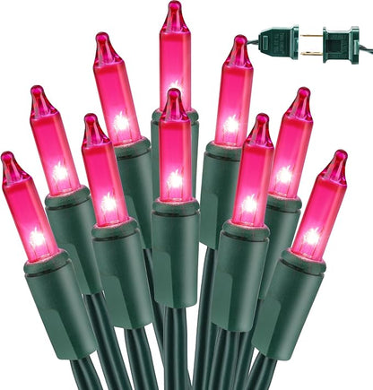 BrizLabs Pink Christmas Lights, 69.6ft 300 Count Incandescent String Lights | Connectable; UL Certified; Outdoor Mini Lights Set Xmas Light String for Indoor Outside Holiday Tree Valentine's Day Party