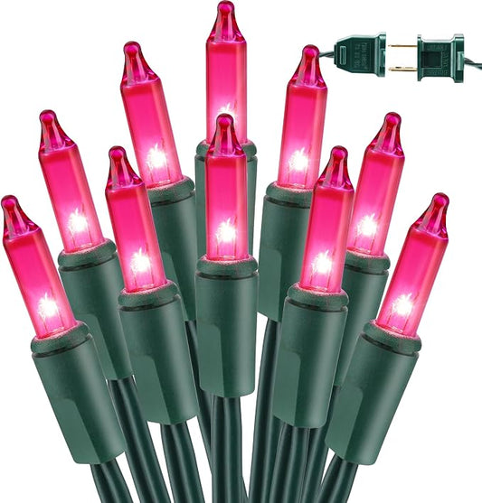 BrizLabs Pink Christmas Lights, 69.6ft 300 Count Incandescent String Lights | Connectable; UL Certified; Outdoor Mini Lights Set Xmas Light String for Indoor Outside Holiday Tree Valentine's Day Party