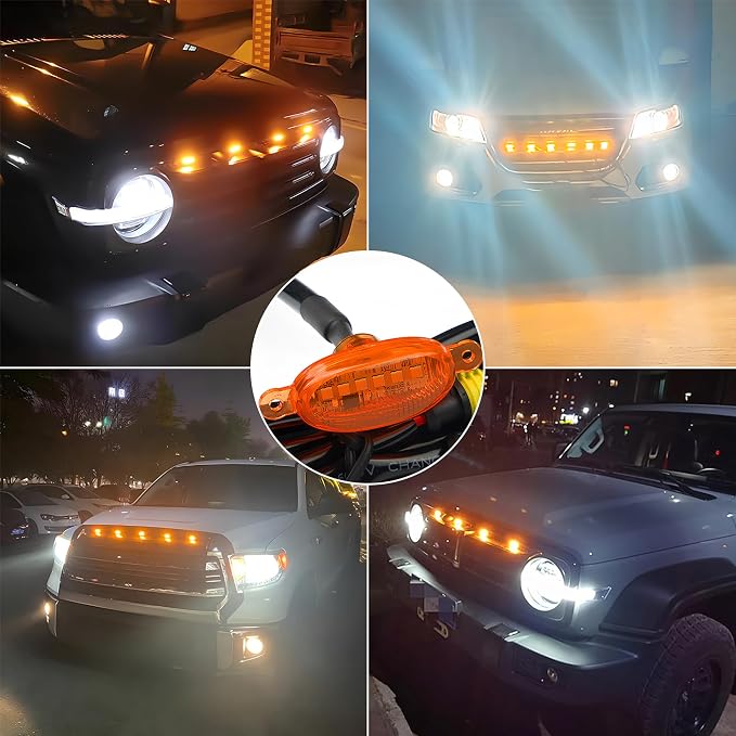 Car grille 4 pcs 6 LED Yellow Shell small yellow light Smoked Lens Raptor Auto Front grille modification LED decorative light Pickup haze warning light Car Accessories