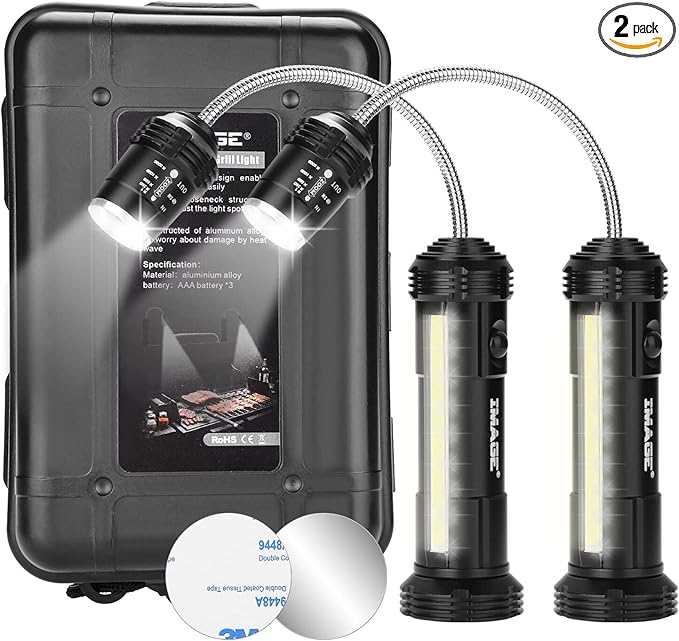 IMAGE Rechargeable Grill Lights Magnetic Grilling Gifts for Men Dad, Flexible Gooseneck BBQ Light Traeger Pit Boss Smoker Electric Grill Accessories 2 Packs (Battery-Powered)