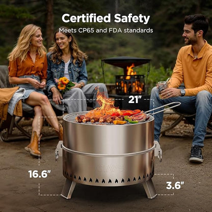 Ciays Smokeless Fire Pit 21 Inch, Portable Wood Burning Firepit for Camping & Backyard, Outdoor Fire Pit with Patented Technology, Steel Grill Rack, Fire Poker & Carry Bag, Easy Setup