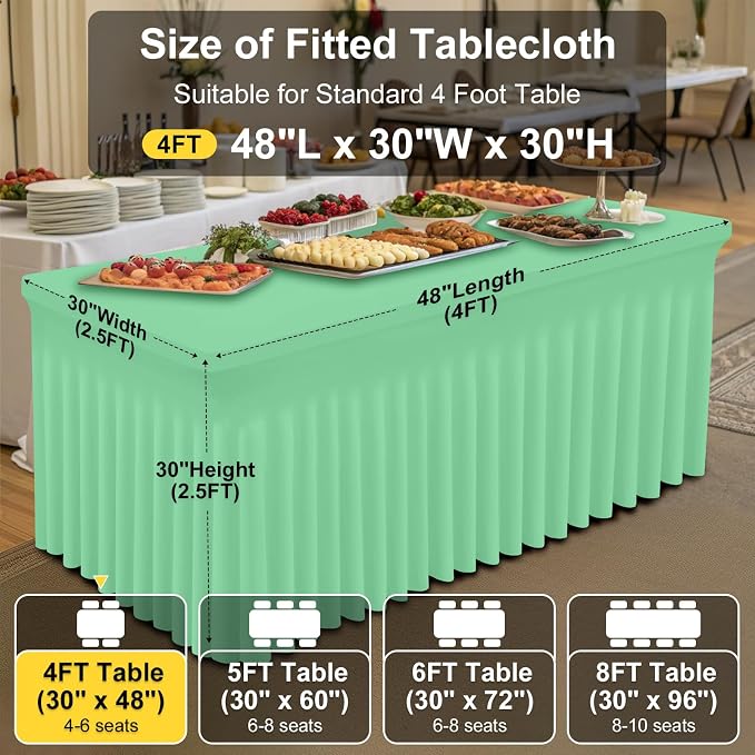 Smiry Spandex Elastic Fitted Table Cloth Skirt for 4FT Rectangle Table | Stretch Washable Table Cloth, Banquet Table Cover for Wedding, Party, Indoor & Trade Shows, (Bright Green, 48Lx30Wx30H)