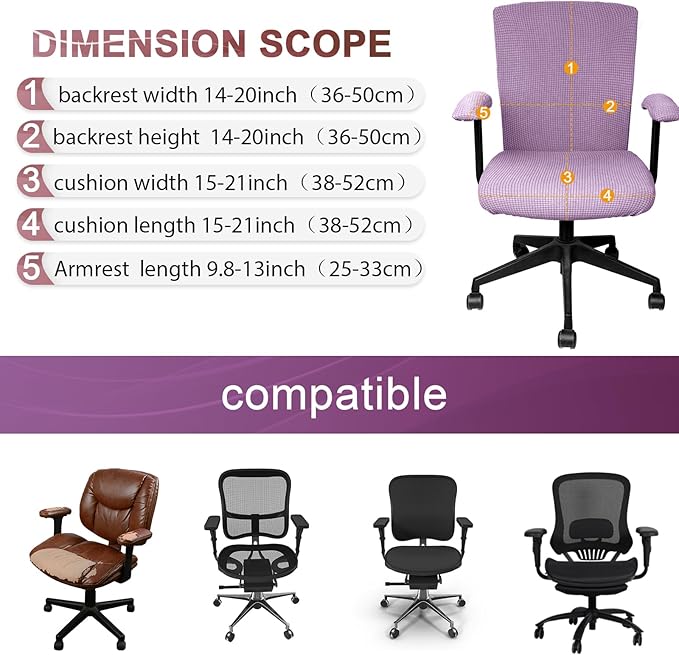 Tallew 4 Pcs Office Chair Covers Stretchable Armrest Seat,XL,Lilac Purple | Universal Fit Office Desk Chairs, Protective Seat Backrest Slipcovers, Stretchable Prevent Wear, Easy Install for Rotating