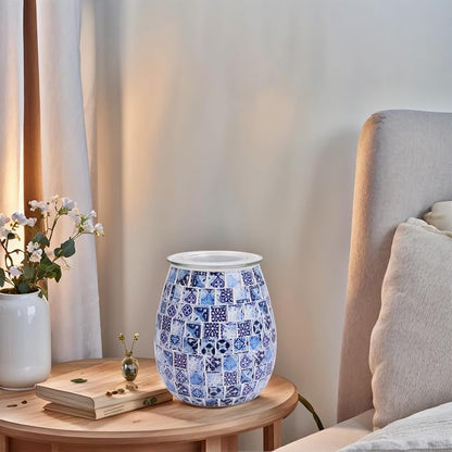Dicimi Chinese Mosaic Electric Wax Melt Warmer, Handmade Glass Art Candle Warmer Lamp, Plug in Wax Warmer with Night Light 2-in-1, Flameless Wax Melter for Home, Housewarming Birthday Gift