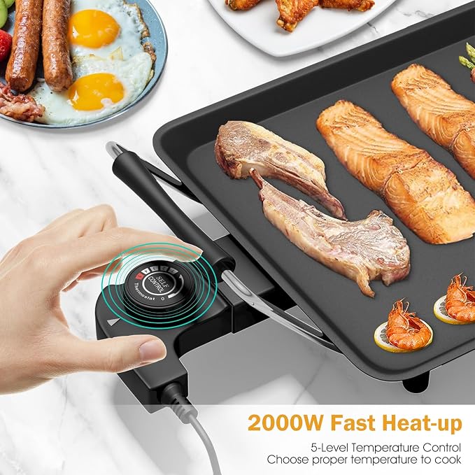 35 Inch 2000W Nonstick Electric Teppanyaki Grill | with Adjustable Temperature & Drip Tray,for Pancake Barbecue,Even heat tube,overheat guard,detachable grease tray