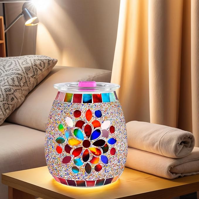 Dicimi Mosaic Glass Wax Warmer, Electric Oil Burner with Flameless Night Light, Scentsy Wax Melt Warmer for Scented Wax, Unique Candle Warmer Lamp for Home Office Bedroom Decor, Ideal Gift