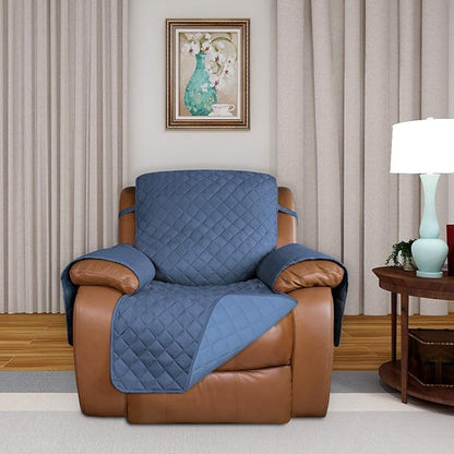 PureFit Reversible Recliner Chair Covers Couch Covers for Dogs, 28 in | Dark Blue/Light Blue, Water Resistant Couch Protector, Washable Pet Couch Cover with Non Slip and Elastic Straps For Kids