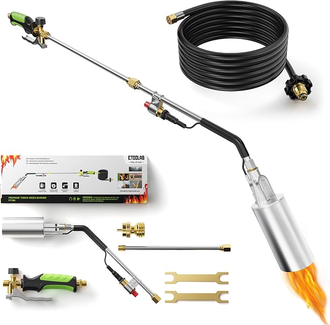 Propane Torch Weed Burner, 14FT Hose for Weeding,BBQ,Roof and Asphalt Work | High Output Propane Weed torch with Self Igniter and Turbo Trigger, 2-in-1 Two Modes Design