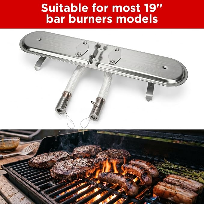 19 Inch Universal Gas Grill Burners, Stainless Steel Bar Burner, Grill Replacement Parts for Charbroil, Charmglow, Grill Master and Broil King Gas Grills