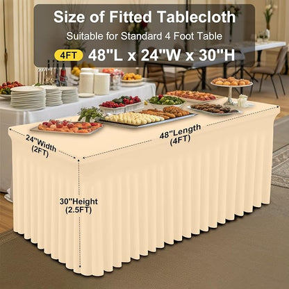 Smiry Spandex Elastic Fitted Table Cloth Skirt for 4FT Rectangle Table | Stretch Washable Table Cloth, Banquet Table Cover for Wedding, Party, Indoor & Trade Shows, (Ivory, 48Lx24Wx30H)