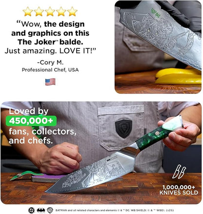 Dalstrong Joker Edition 8" Chef Knife (DC Official License) — 5-Layer 9CR18MOV Stainless, 8–12° Edge, Unique Joker-Art Resin Handle — For Collectors, Gift-Giving & Real Kitchen Use