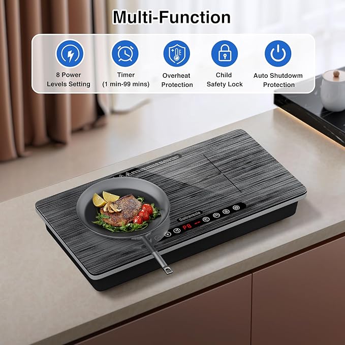 Portable Induction Cooktop 2 Burner, 1800W Double Induction Burner with Touch Control, Timer & Safety Lock, Electric Induction Stove 110V, Wood Grain Panel