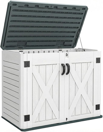 YITAHOME Outdoor Horizontal Storage Shed with X-Shaped Lockable Door, 35 Cu Ft Weatherproof Resin Tool Shed w/o Shelf, Ideal for Bike, Trash Cans, Garden Tools, Lawn Mowers, Light Gray