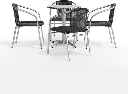 Flash Furniture Lila 23.5'' Round Aluminum Indoor-Outdoor Table Set with 4 Black Rattan Chairs | Indoor/Outdoor Use, Black Rattan Chairs