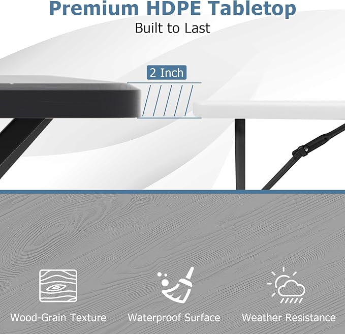 GYMAX Picnic Table, Picnic Bench Easy to Assemble w/All Weather Wood Grain Tabletop & Metal Frame, Picnic Tables for Outdoors Camping Backyard Deck Patio Poolside Dining Party