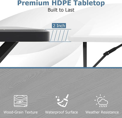 GYMAX Picnic Table, Picnic Bench Easy to Assemble w/All Weather Wood Grain Tabletop & Metal Frame, Picnic Tables for Outdoors Camping Backyard Deck Patio Poolside Dining Party