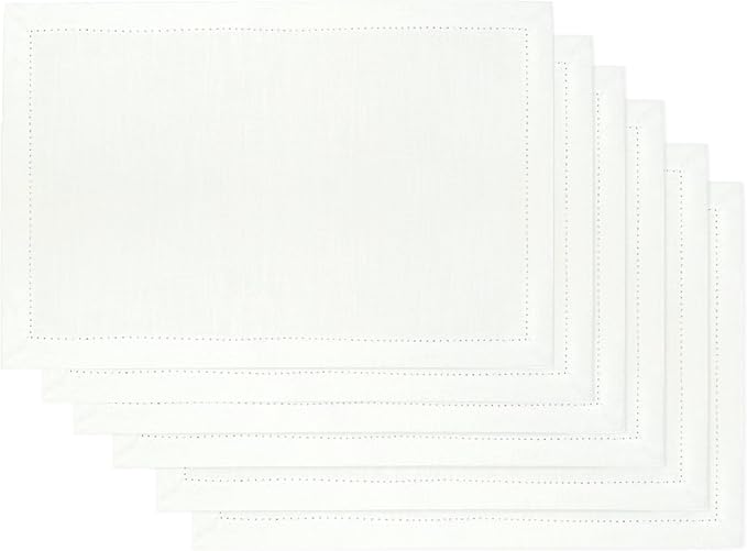 Urban Villa Placemats for Dining Table 100% Cotton Placemats 14''x20'' Over Sized Tablemats Set of 6 Placemats Hemstitch White Tablemats for Family Dinners Wedding Parties Placemats
