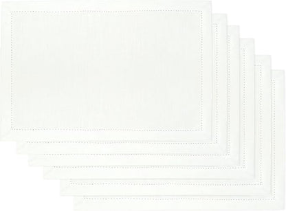 Urban Villa Placemats for Dining Table 100% Cotton Placemats 14''x20'' Over Sized Tablemats Set of 6 Placemats Hemstitch White Tablemats for Family Dinners Wedding Parties Placemats