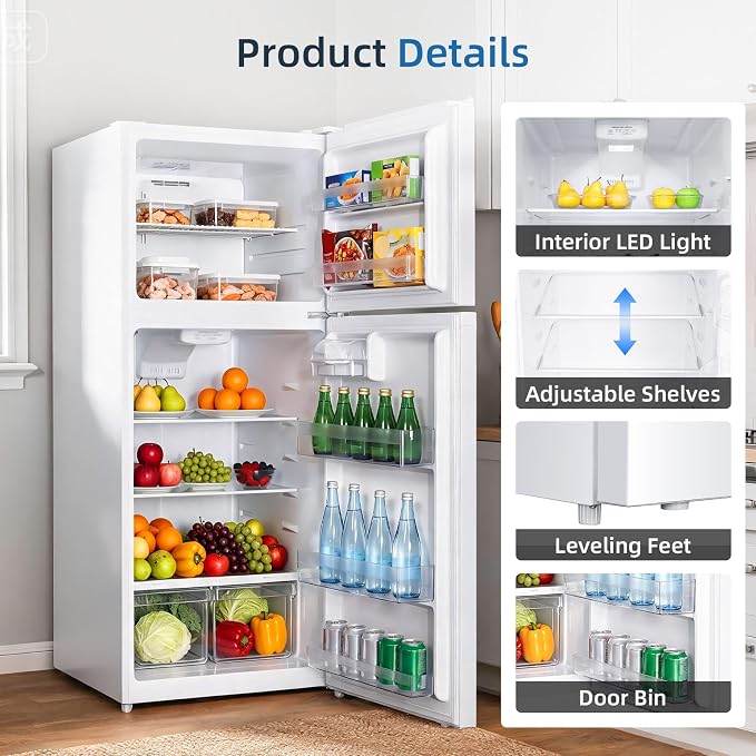 Antarctic Star 17.6 Cu.Ft,2 Door Refrigerator with Freezer,Adjustable Thermostat,Reversible Door for Kitchen,Dorm and Office,White