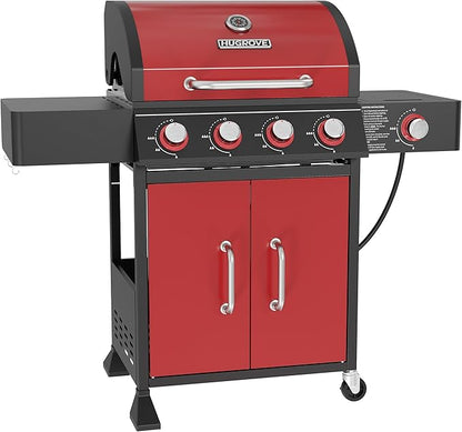HUGROVE 4 Burner Propane Gas Grill with Side Burner, 601 Sq. In. Cooking Area with Warming Rack 56,000 BTU BBQ Grill with Porcelain-Enameled Cast Iron Grates for Outdoor Cooking