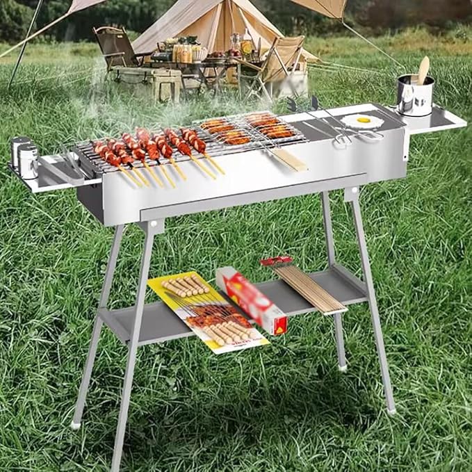 Barbecue Grill,Portable Charcoal Foldable Grill, 80cm Grills Outdoor Cooking for Travel, Camping Smoker BBQ Grill for Outdoor Cooking,Camping,Backyard (Color : /Silver, Size : B)
