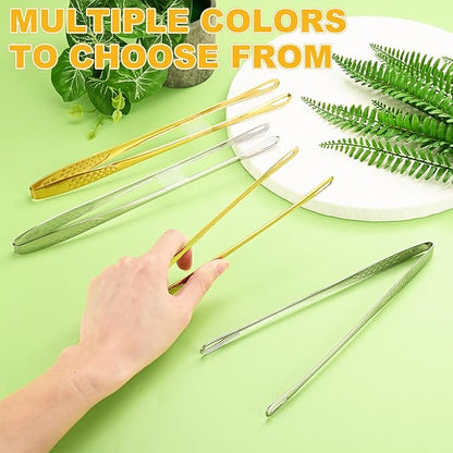 M METERXITY 2-Pack Extra Long Grill Tongs, 9.4/11 Inch Non-Slip 304 Stainless Steel Locking Tongs for Cooking/Buffet/Outdoor Barbecue, Korean BBQ Tweezers Metal Clamp Tool [Gold Tone]