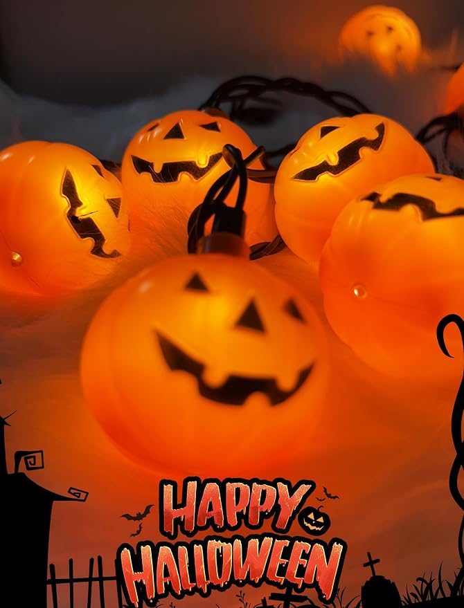 Halloween Decorations Pumpkin String Lights Outdoor, 8.5Ft Halloween Lights with 10 LED Waterproof Orange Jack-O-Lantern, Hanging Pumpkin String Lights UL Listed for Party Porch Home Window Decor