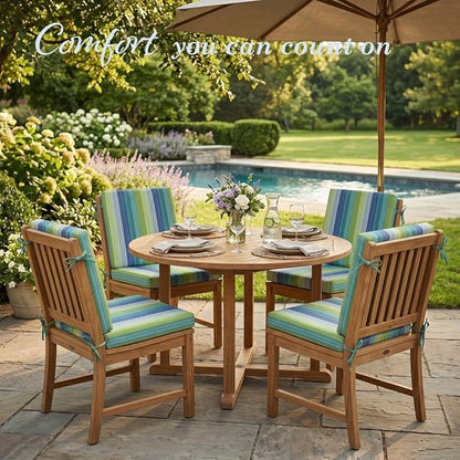California Umbrella Outdoor Dining Chair, Set of 4 Patio Seat Cushions, 20 x 40 Inch, Premium Outdoor Memory Foam, Fade Resistant, Sunbrella Fabric, Fabric Ties, Seville Seaside