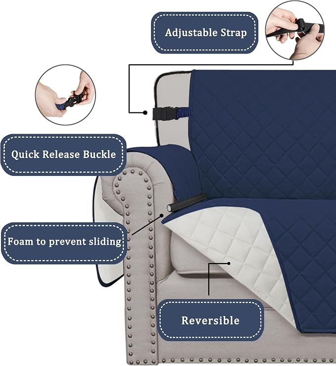 Easy-Going Reversible Couch Cover, Chair 30 in, Navy/Ivory | Machine Washable Slipcover For Dogs, Water Resistant Furniture Mat For Living Room, Non-Slip Sofa Cover, Pet Friendly