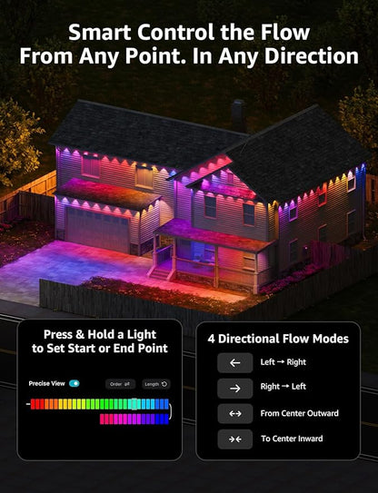 Lepro EE1 AI Permanent Outdoor Lights with Dual-Output, 200ft 120 LED RGB+IC Smart Outside Light for House Christmas Decor,Alexa Google Enabled 2.4 GHz WiFi/Bluetooth, APP Control No Remote Controller