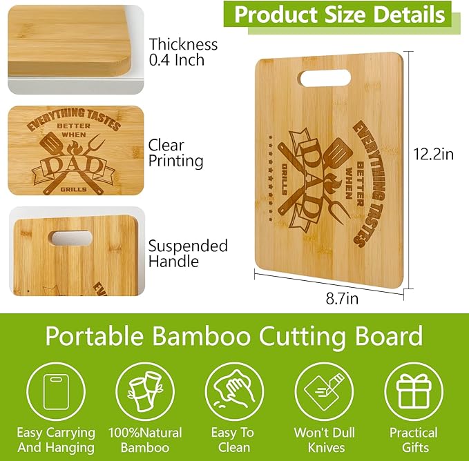 Best Dad Ever Gifts, BBQ Bamboo Cutting Board, Dads Christmas Gifts from Daughter Son, Cool Birthday Gifts for Stepdad, PaPa, Daddy, Father 12.2"L x 8.7"W x 0.4"Th