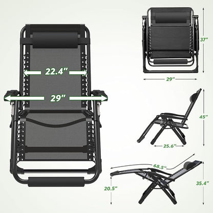 ZENPETIO 29In XL Zero Gravity Chair, 440LBS with Cushion | Anti Gravity Recliner Lounge Chair with Aluminum Alloy Lock & Footrest, 90-170° Adjustable, for Lawn Patio Indoor Outdoor