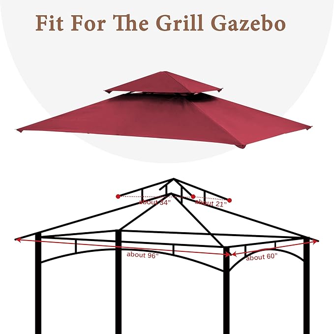 SCOCANOPY Grill Replacement Canopy BBQ Gazebo Top Compatible with Aldi Gardenline Belavi Shoprite Grill Gazebo,for Model Number: 43472,812576,822694,31937-17,21581,(Burgundy)