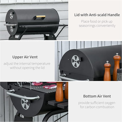 Parrilla Para Asar Carne, 30" Barrel Style Charcoal Grills, Portable Outdoor BBQ Smoker with Storage Shelf & Wheels, Heavy-Duty Steel Barbecue Grill for Garden, Camping, Picnic (30")