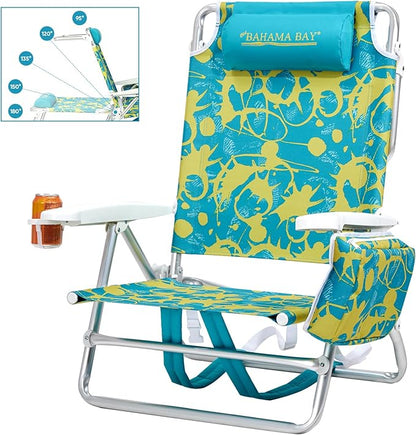 Old Bahama Bay Backpack Beach Chair, Aluminum Lightweight Reclining 5-Position Lounge Chair for Adults Heavy Duty Support 400 LBS Portable Folding with Cooler Bag Camping Chair for Sand Outdoor
