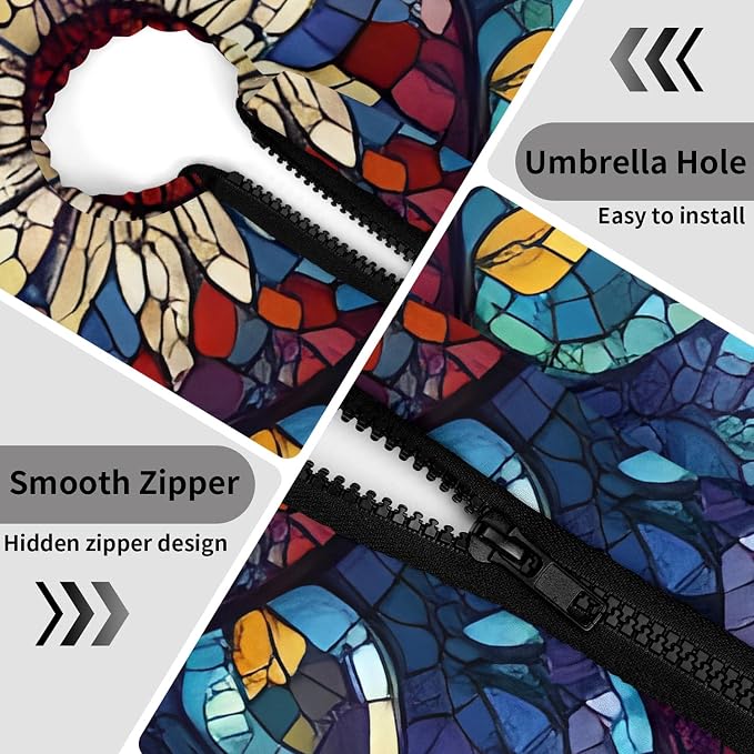 Outdoor Tablecloth with Umbrella Hole and Zipper Fits 45-48" Tables | Waterproof Round Fitted Tablecloth with Elastic Edge, Wipeable Outdoor Table Cover for Patio, Garden, Picnic