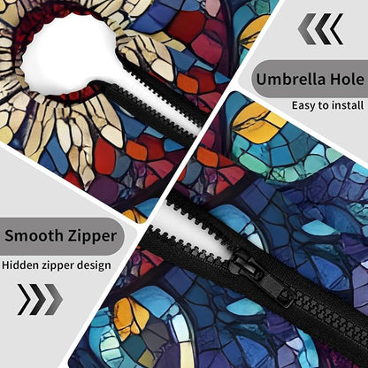 Outdoor Tablecloth with Umbrella Hole and Zipper Fits 45-48" Tables | Waterproof Round Fitted Tablecloth with Elastic Edge, Wipeable Outdoor Table Cover for Patio, Garden, Picnic