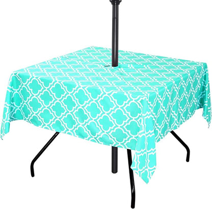 Poise3EHome Square Outdoor Tablecloth with Umbrella Hole and Zipper,Aqua Blue 60x60 Inch,Polyester SpillProof Washable Table Cloth for Spring Summer Patio Garden Poolside Picnic Camping BBQS
