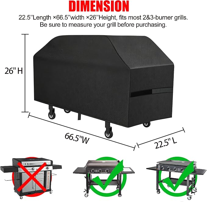 Griddle Cover, 36 Inch BBQ Gas Flat Top Grill Cover for Blackstone Grill, Waterproof, Anti-Uv, Rip-Proof, Fade Resistant Material, Outdoor Griddle Cover with Hook-and-Loop Straps, Heavy Duty Black