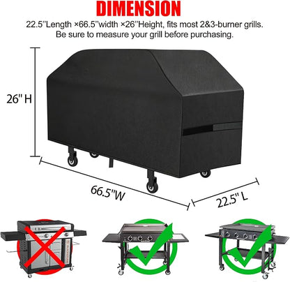 Griddle Cover, 28 Inch BBQ Gas Grill Cover with Hood for Blackstone Grill, Waterproof, Anti-Uv, Rip-Proof, Fade Resistant Material, Outdoor Griddle Cover with Hook-and-Loop Straps, Heavy Duty Black