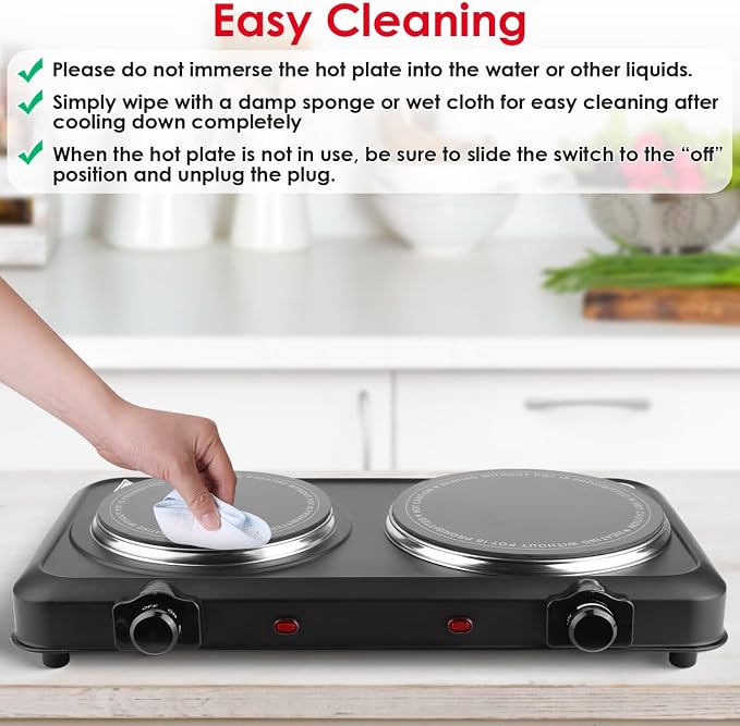 KOCASO 1800W Dual Infrared Burner Hot Plate, 7.5" & 6.3" Glass Cooktop, Stepless Temp Control 302°F-1022°F, Portable Electric Stove for Home, RV, Camping, Dorms